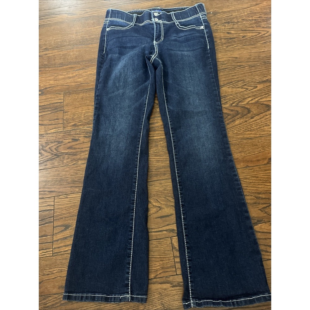 Apt. 9 Rhinestones Bling 12 Women's Jeans Sparkle Bootcut Cross Contrast Trim - Picture 2 of 8